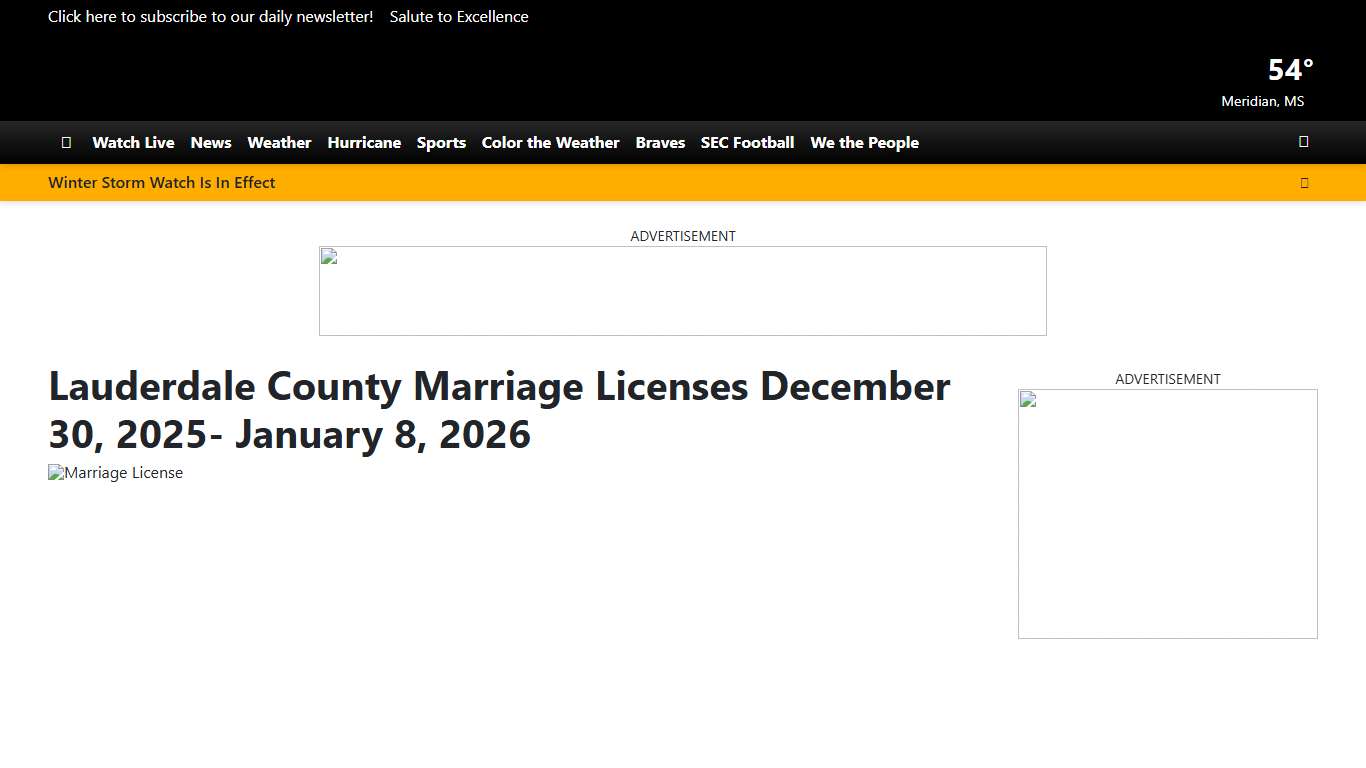 Lauderdale County Marriage Licenses December 30, 2025- January 8, 2026